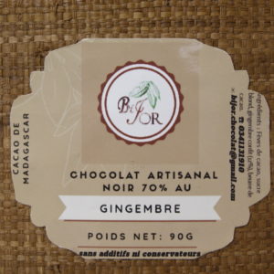 CHOCOLAT ARTISANAL NOIR 70% AU GINGEMBRE