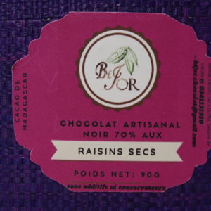 CHOCOLAT ARTISANAL NOIR 70% AUX RAISINS SECS